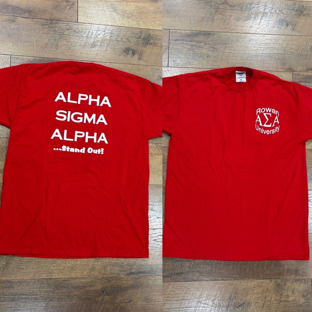 Vintage 90s Rowan University AEA Alpha Sigma Alpha Frat Tee Made‎ In USA L Red